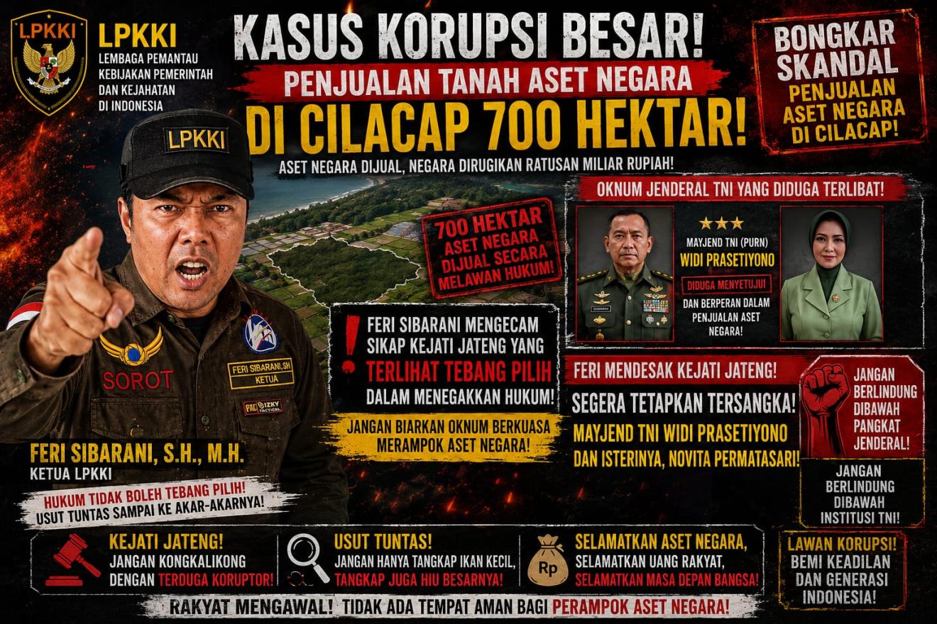 LPKKI Soroti Dugaan Skandal Penjualan Aset Negara 700 Hektar di Cilacap, Desak Kejati Jateng Bertind